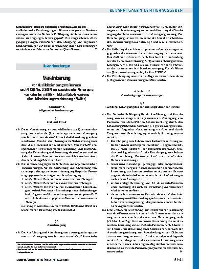 Vorschauseite 1: Bekanntmachungen: Vereinbarung von Qualitätssicherungsmaßnahmen nach § 135 Abs. 2 SGB V zur spezialisierten Versorgung von Patienten mit HIV-Infektion/Aids-Erkrankung (Qualitätssi…