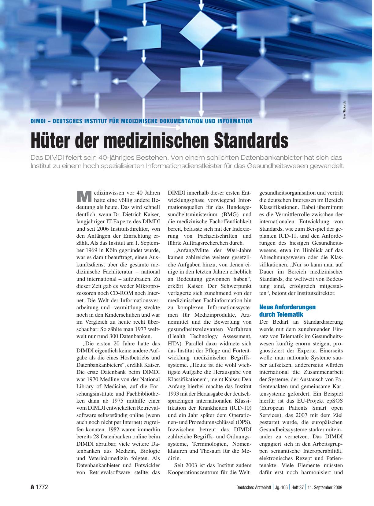 Vorschauseite 1: DIMDI – Deutsches Institut für Medizinische Dokumentation und Information: Hüter der medizinischen Standards