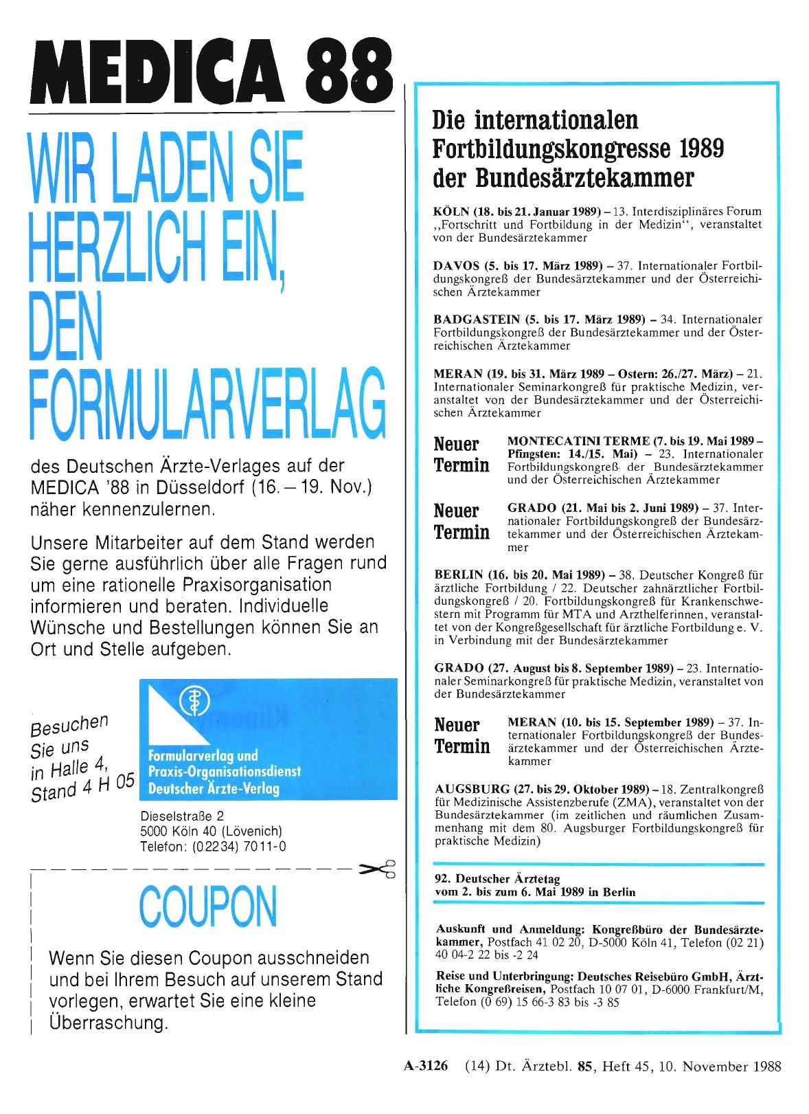 Vorschauseite 1: Die internationalen Fortbildungskongresse 1989 der Bundesärztekammer