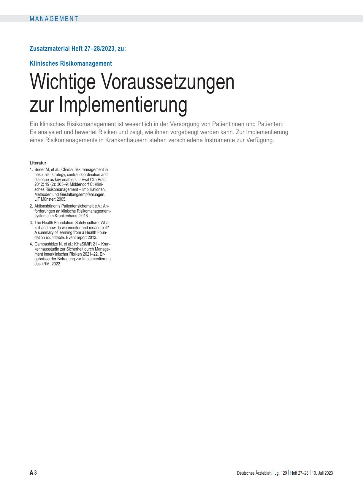 Vorschauseite 3: Klinisches Risikomanagement: Wichtige Voraussetzungen zur Implementierung