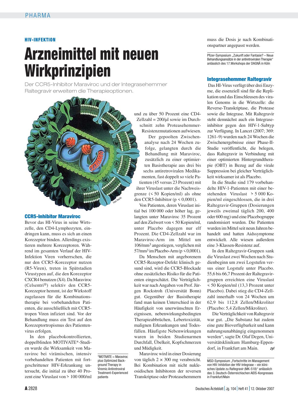 Vorschauseite 1: HIV-Infektion: Arzneimittel mit neuen Wirkprinzipien