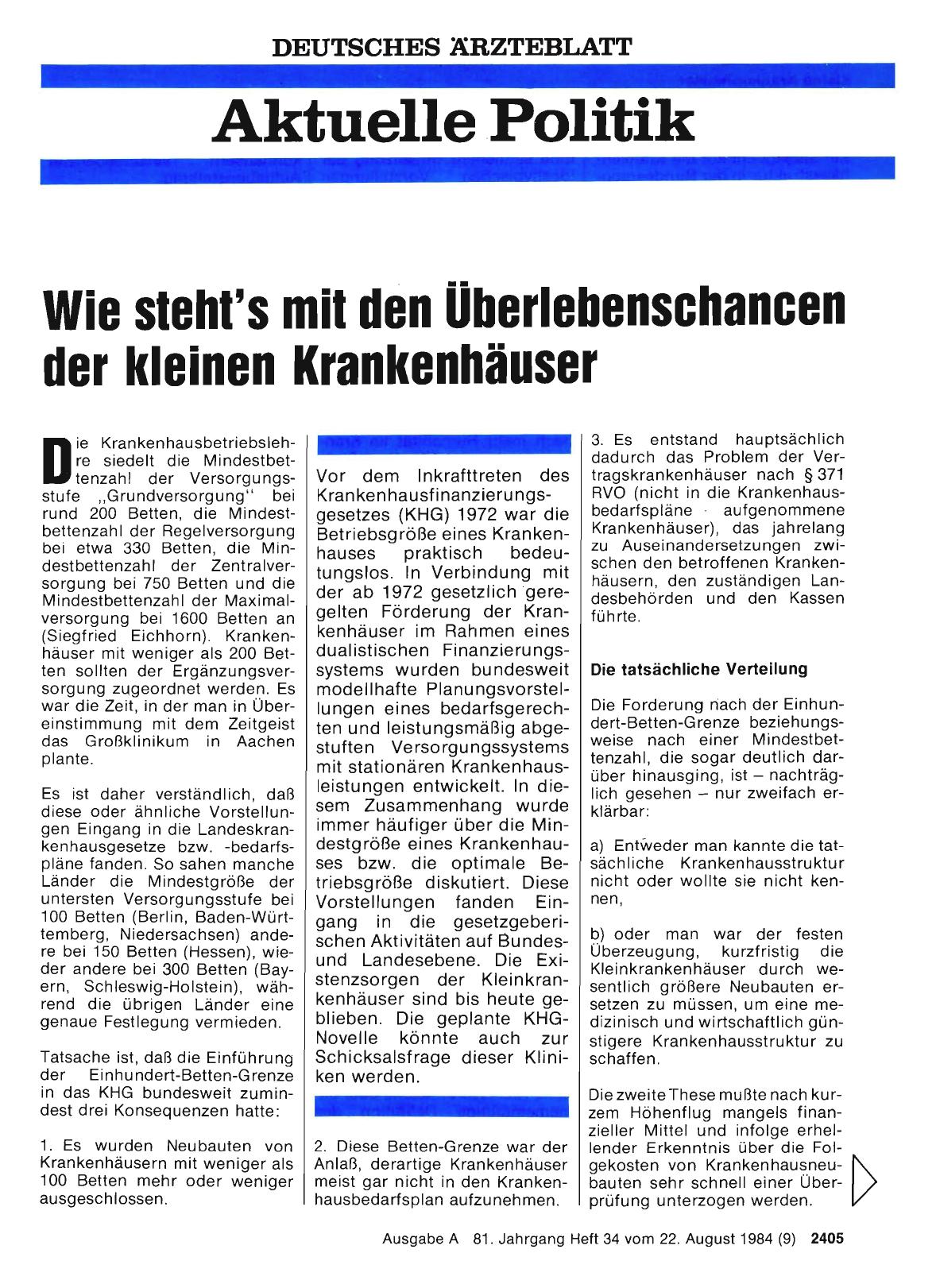 Vorschauseite 1: Wie steht's mit den Überlebenschancen der kleinen Krankenhäuser
