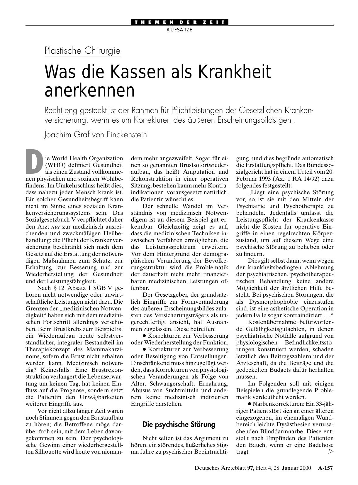 Vorschauseite 1: Plastische Chirurgie: Was die Kassen als Krankheit anerkennen