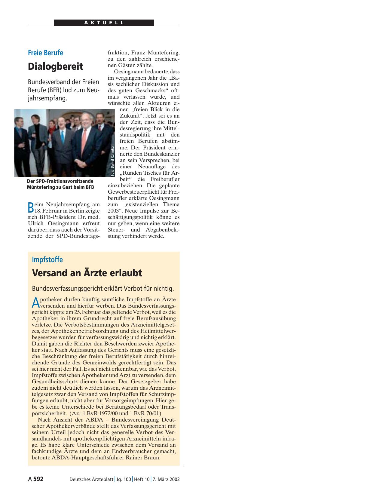 Vorschauseite 1: Impfstoffe: Versand an Ärzte erlaubt