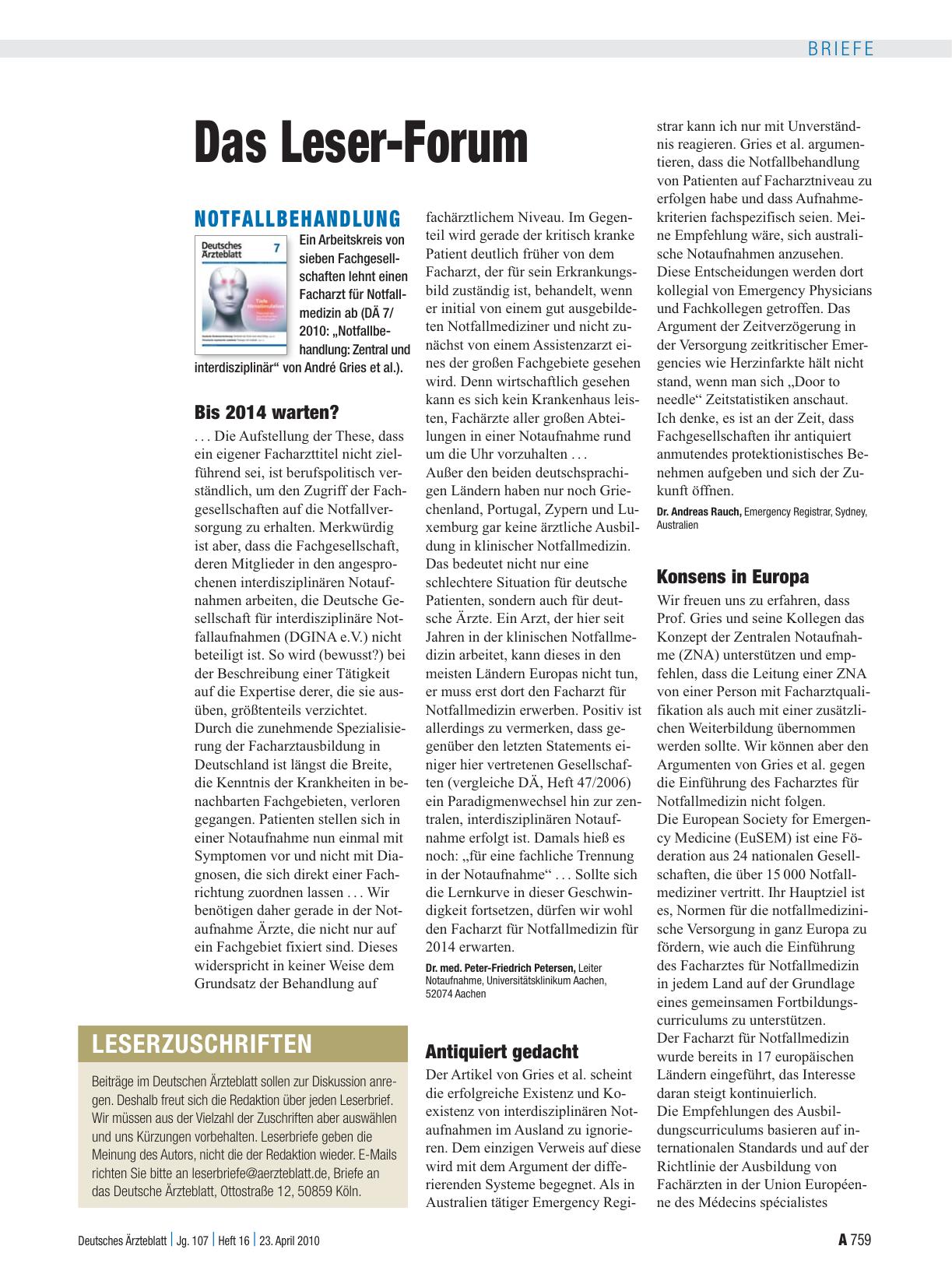 Vorschauseite 1: Notfallbehandlung: Bis 2014 warten?