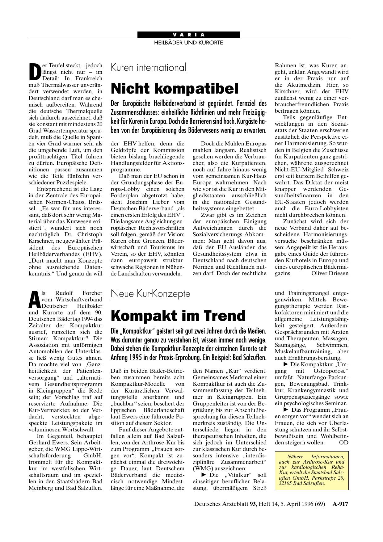 Vorschauseite 1: Neue Kur-Konzepte: Kompakt im Trend