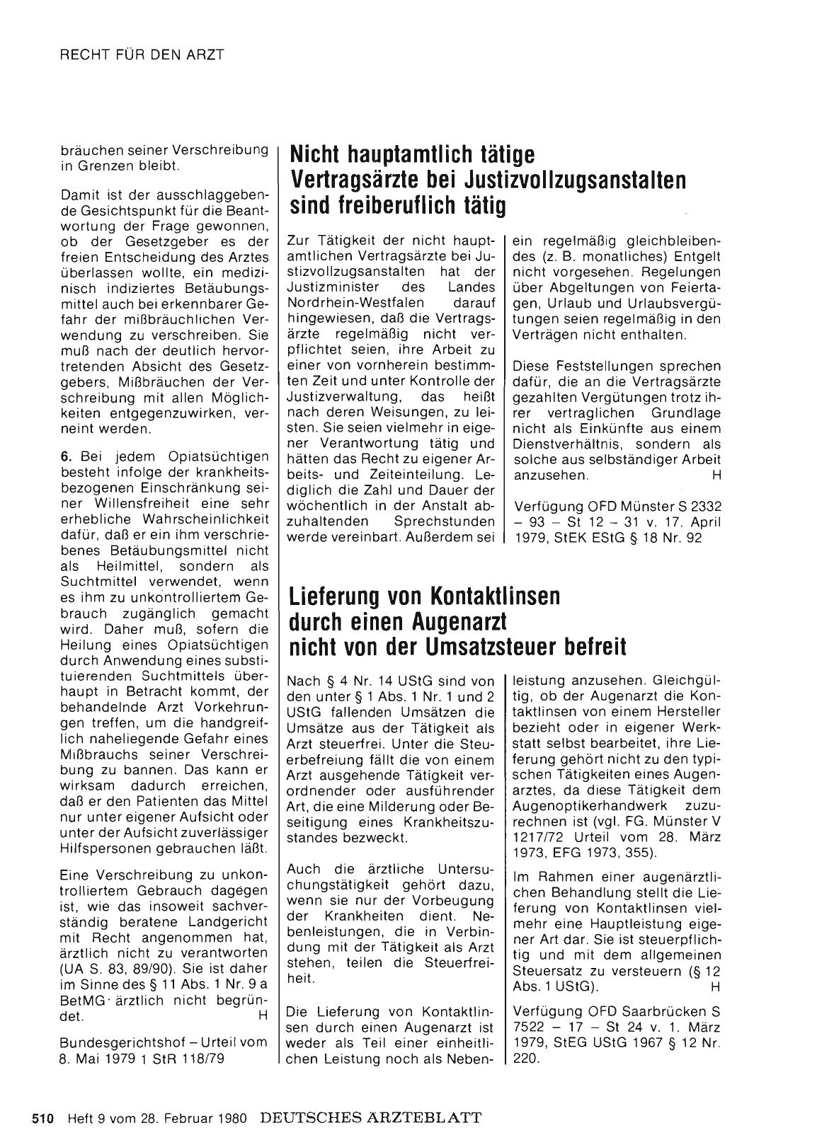 Vorschauseite 1: Nicht hauptamtlich tätige Vertragsärzte bei Justizvollzugsanstalten sind freiberuflich tätig