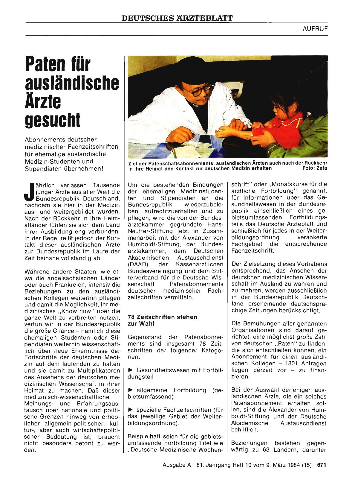Vorschauseite 1: Paten für ausländische Ärzte gesucht