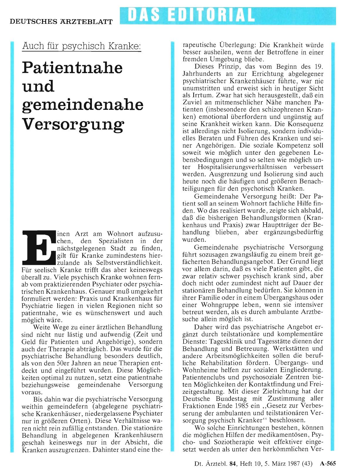 Vorschauseite 1: Auch für psychisch Kranke: Patientnahe und gemeindenahe Versorgung