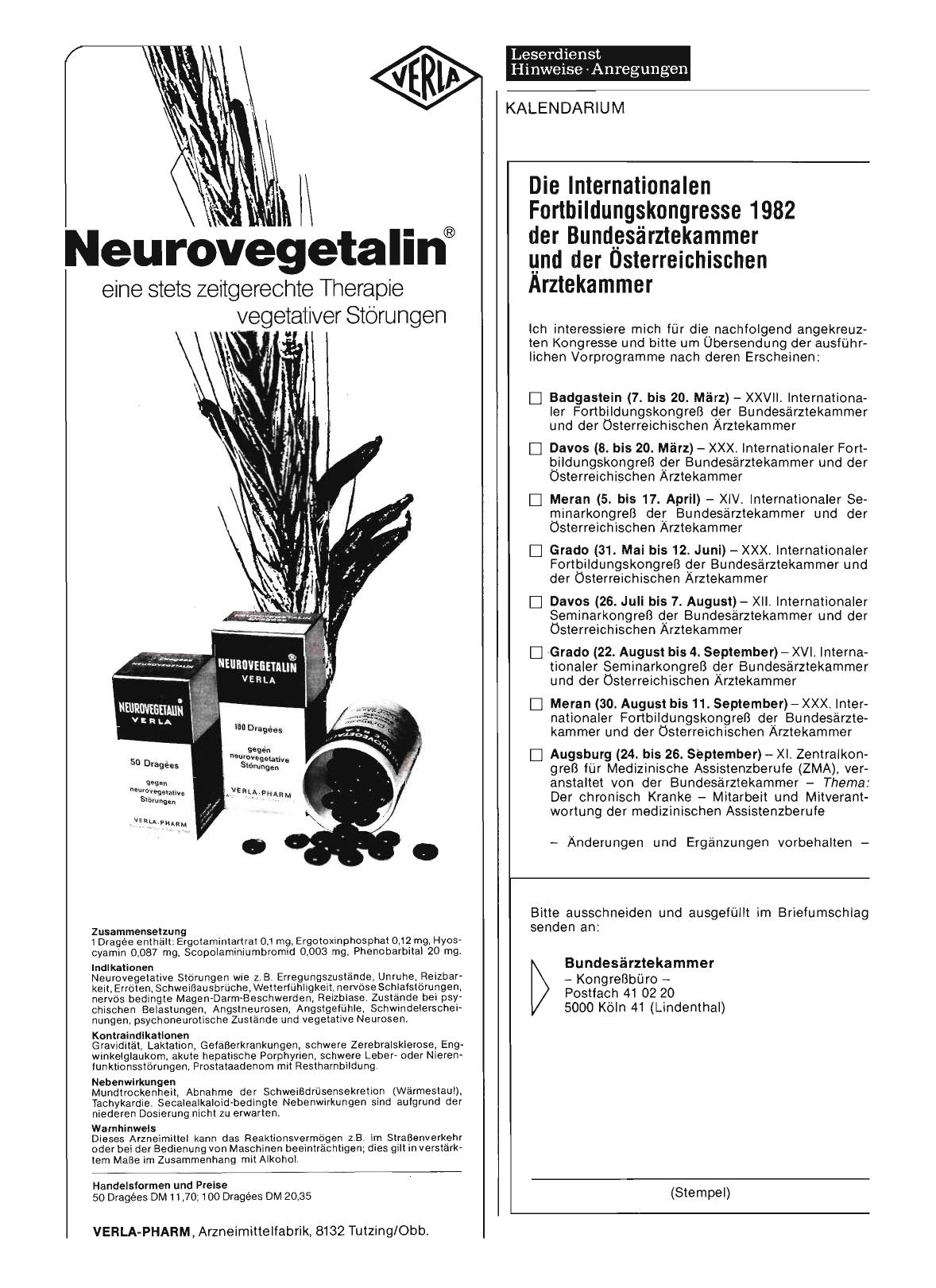 Vorschauseite 1: Die Internationalen Fortbildungskongresse 1982 der Bundesärztekammer und der Österreichischen Ärztekammer