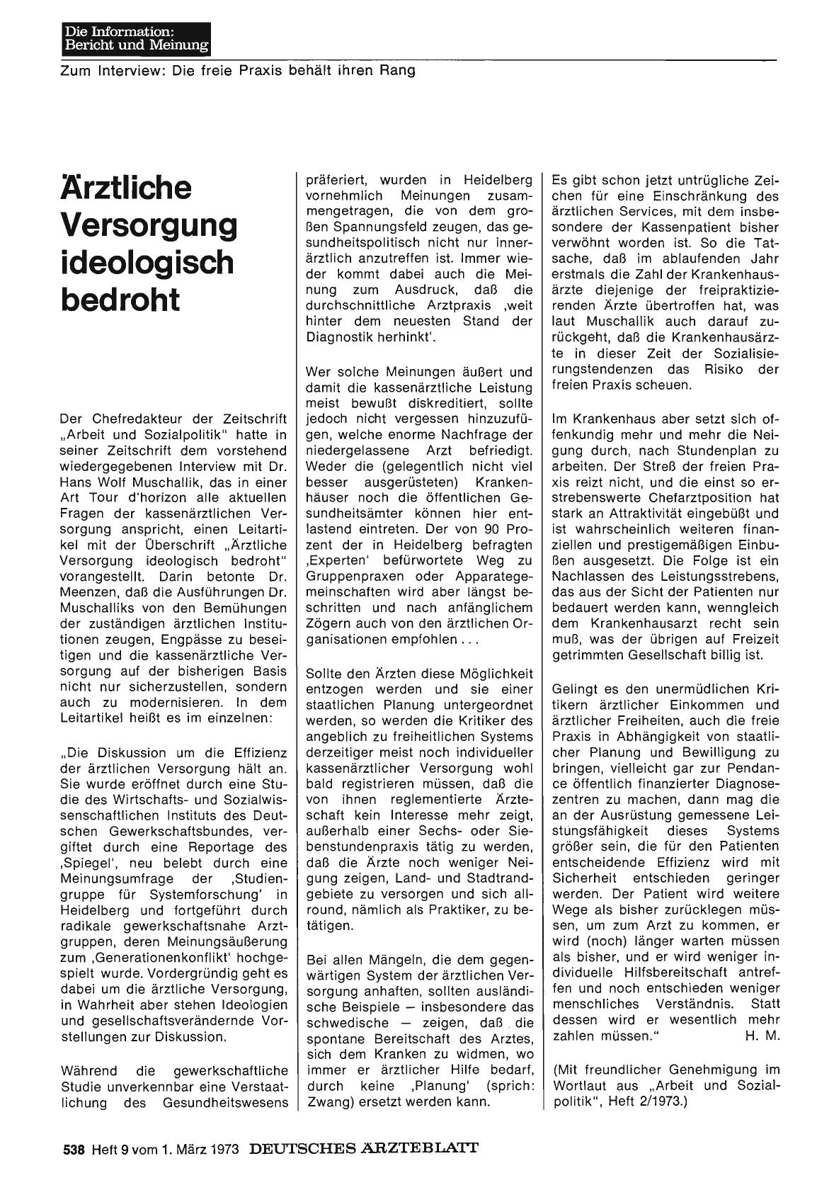 Vorschauseite 1: Ärztliche Versorgung ideologisch bedroht
