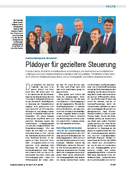 Vorschauseite 1: Sachverständigenrat Gesundheit: Plädoyer für gezieltere Steuerung