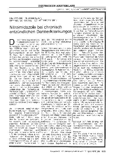 Vorschauseite 1: DIE ARZNEIMITTELKOMMISSION DER DEUTSCHEN ÄRZTESCHAFT INFORMIERT: Nitroimidazole bei chronisch entzündlichen Darmerkrankungen