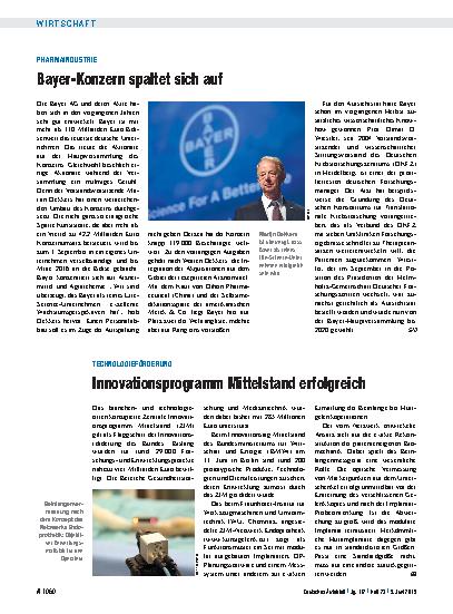 Vorschauseite 1: Pharmaindustrie: Bayer-Konzern spaltet sich auf