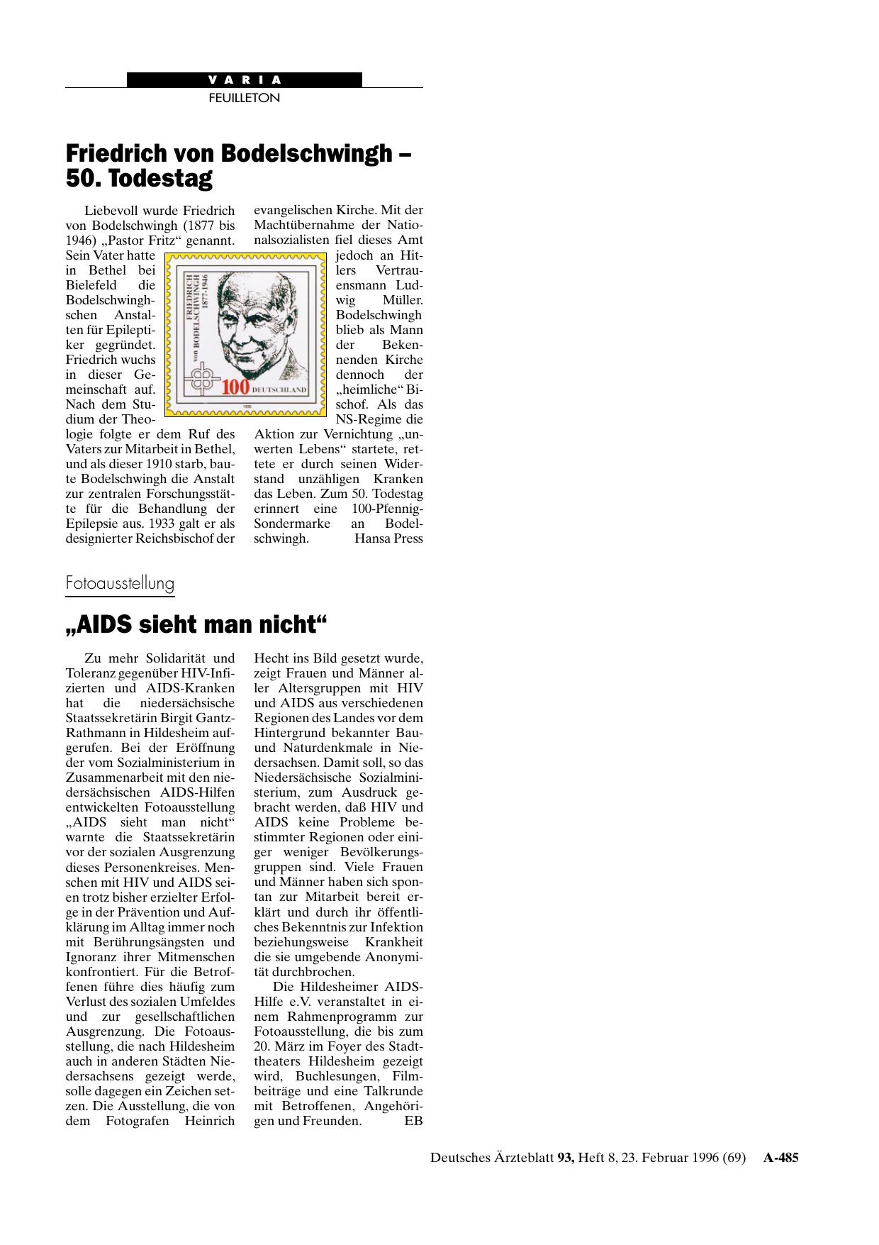Vorschauseite 1: Friedrich von Bodelschwingh – 50. Todestag