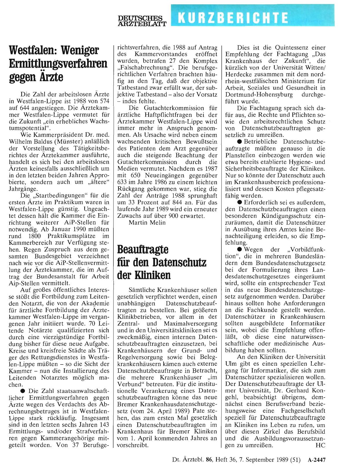 Vorschauseite 1: Beauftragte für den Datenschutz der Kliniken