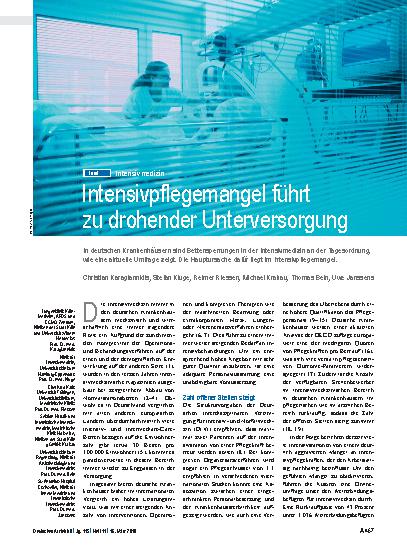 Vorschauseite 1: Intensivmedizin: Intensivpflegemangel führt zu drohender Unterversorgung