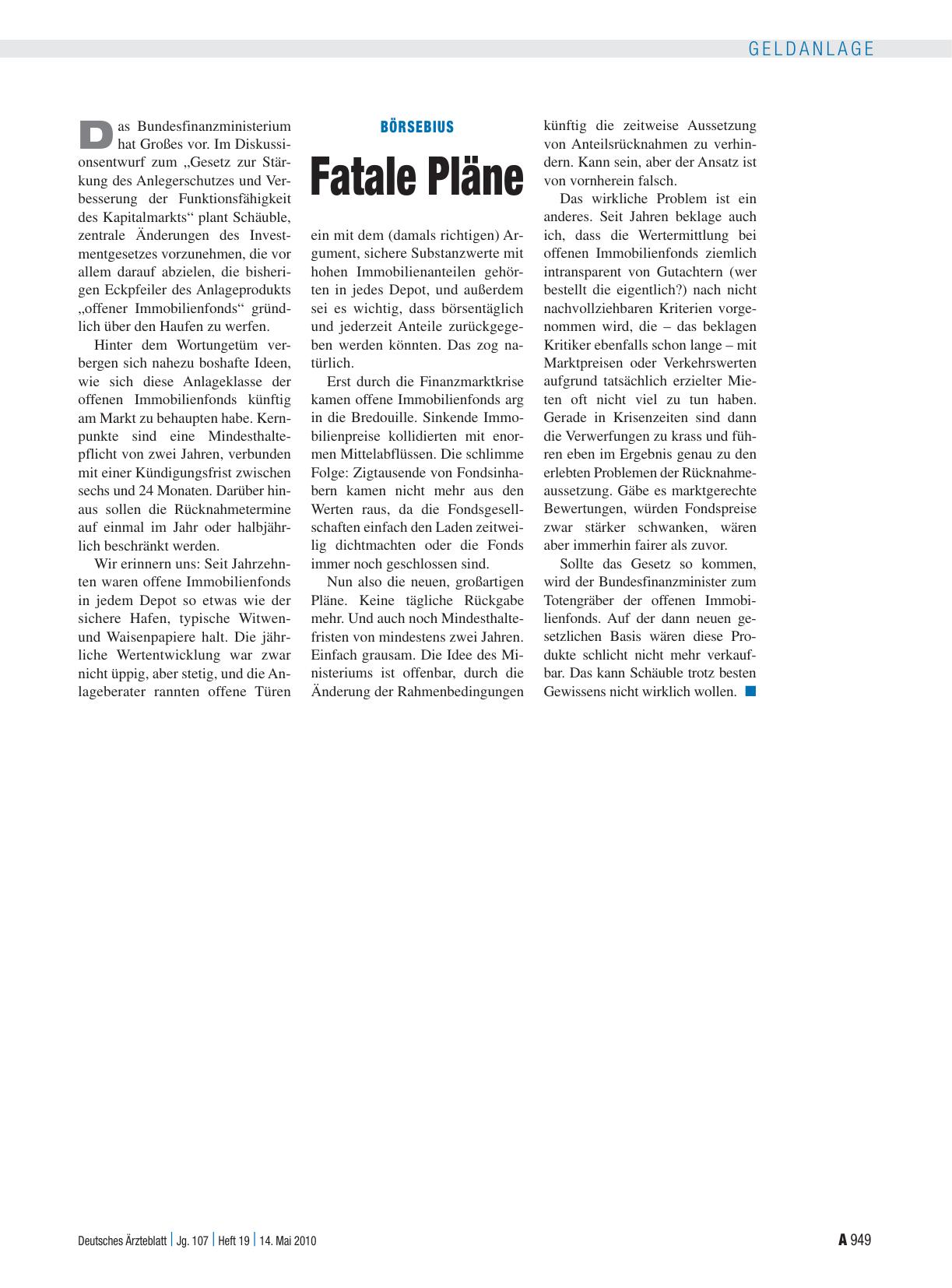 Vorschauseite 1: Börsebius: Fatale Pläne