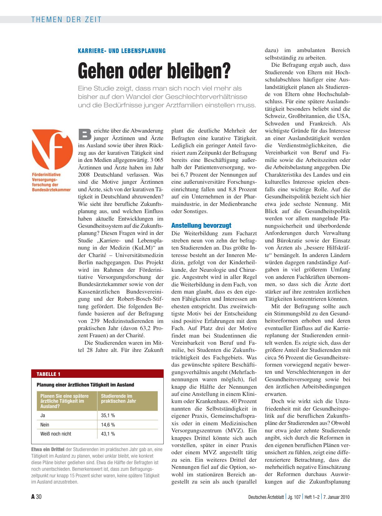 Vorschauseite 1: Karriereund Lebensplanung: Gehen oder bleiben?