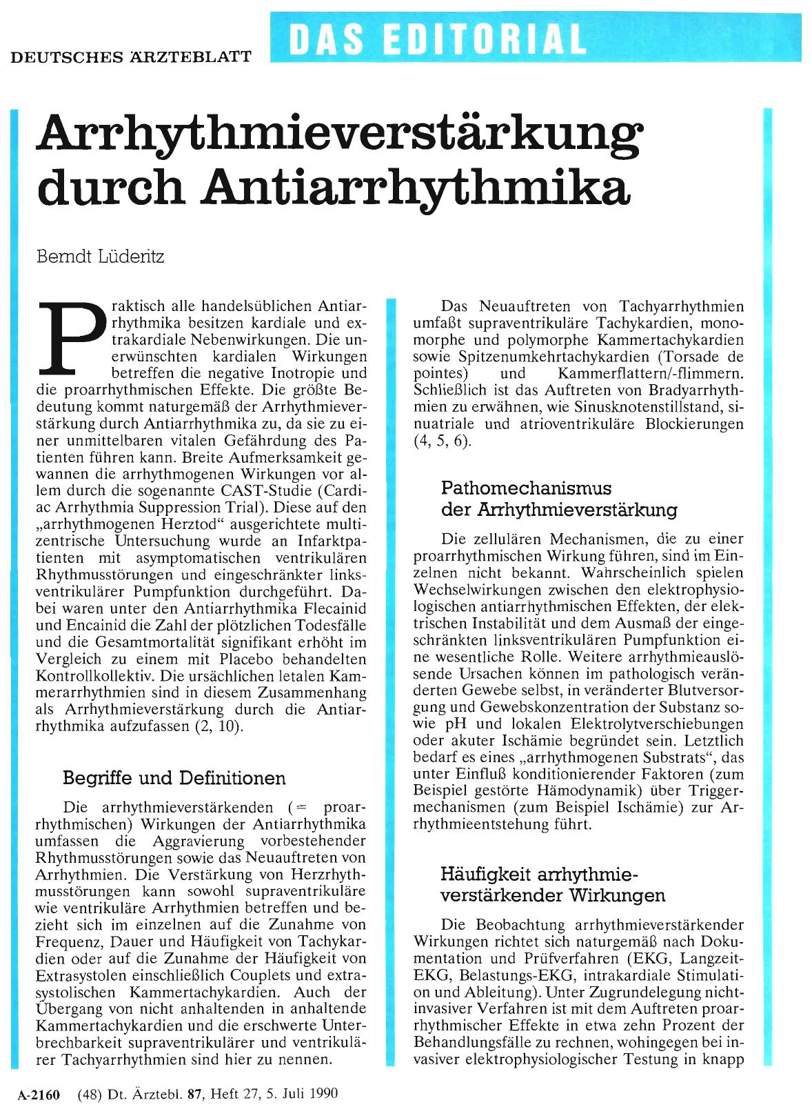 Vorschauseite 1: Arrhythmieverstärkung durch Antiarrhythmika
