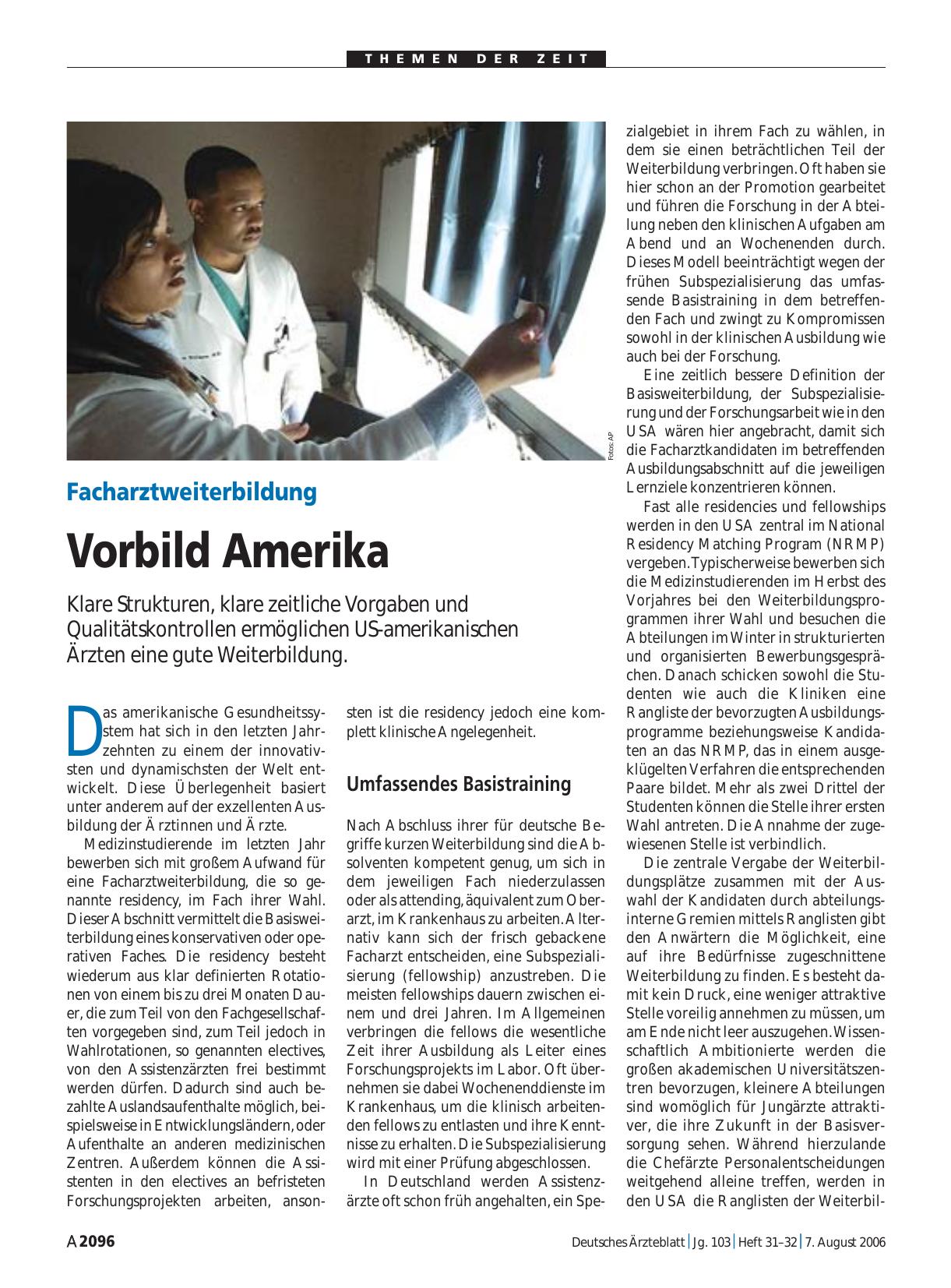 Vorschauseite 1: Facharztweiterbildung: Vorbild Amerika