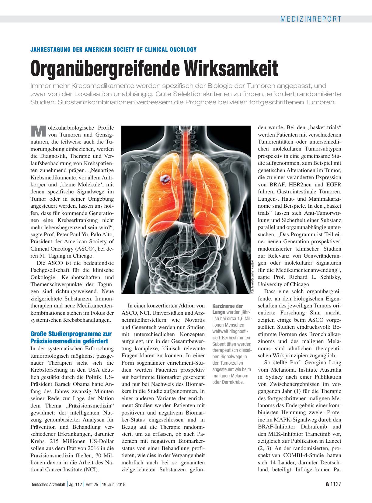 Vorschauseite 1: Jahrestagung der American Society of Clinical Oncology: Organübergreifende Wirksamkeit