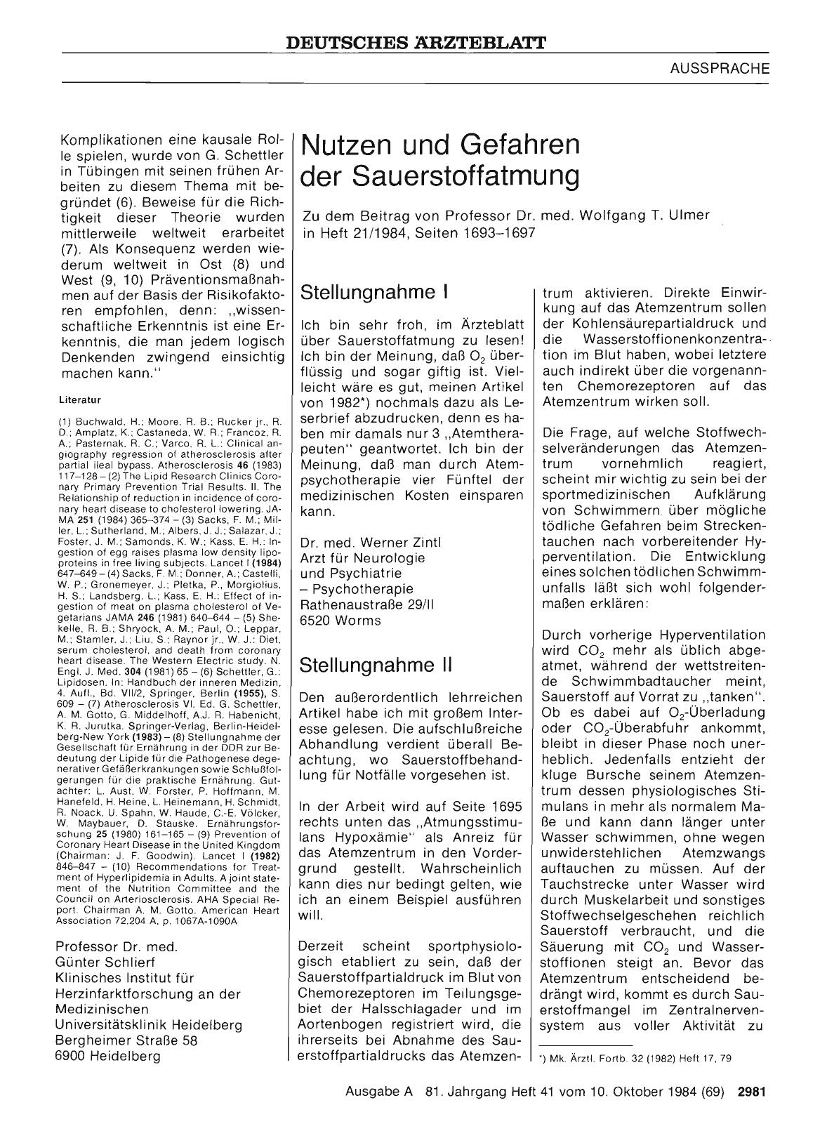 Vorschauseite 1: Nutzen und Gefahren der Sauerstoffatmung: Stellungnahme II