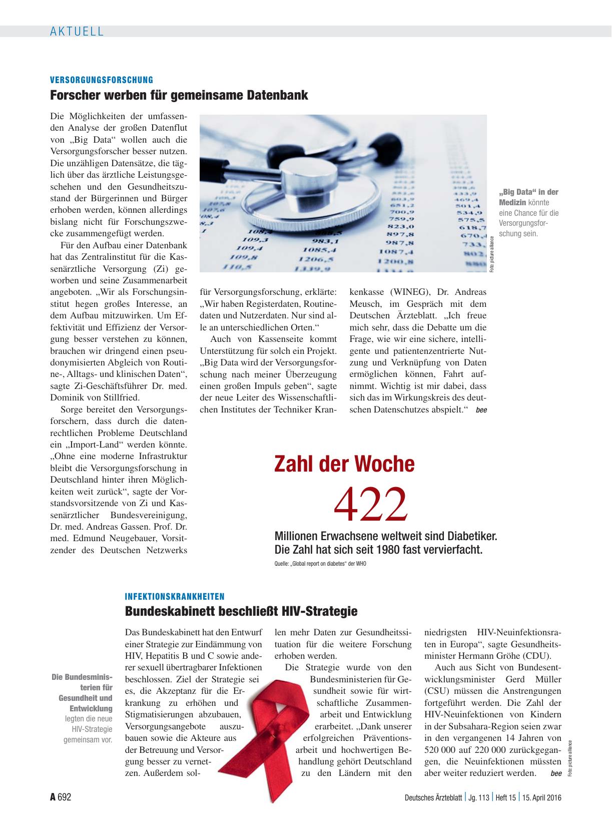 Vorschauseite 1: Infektionskrankheiten: Bundeskabinett beschließt HIV-Strategie