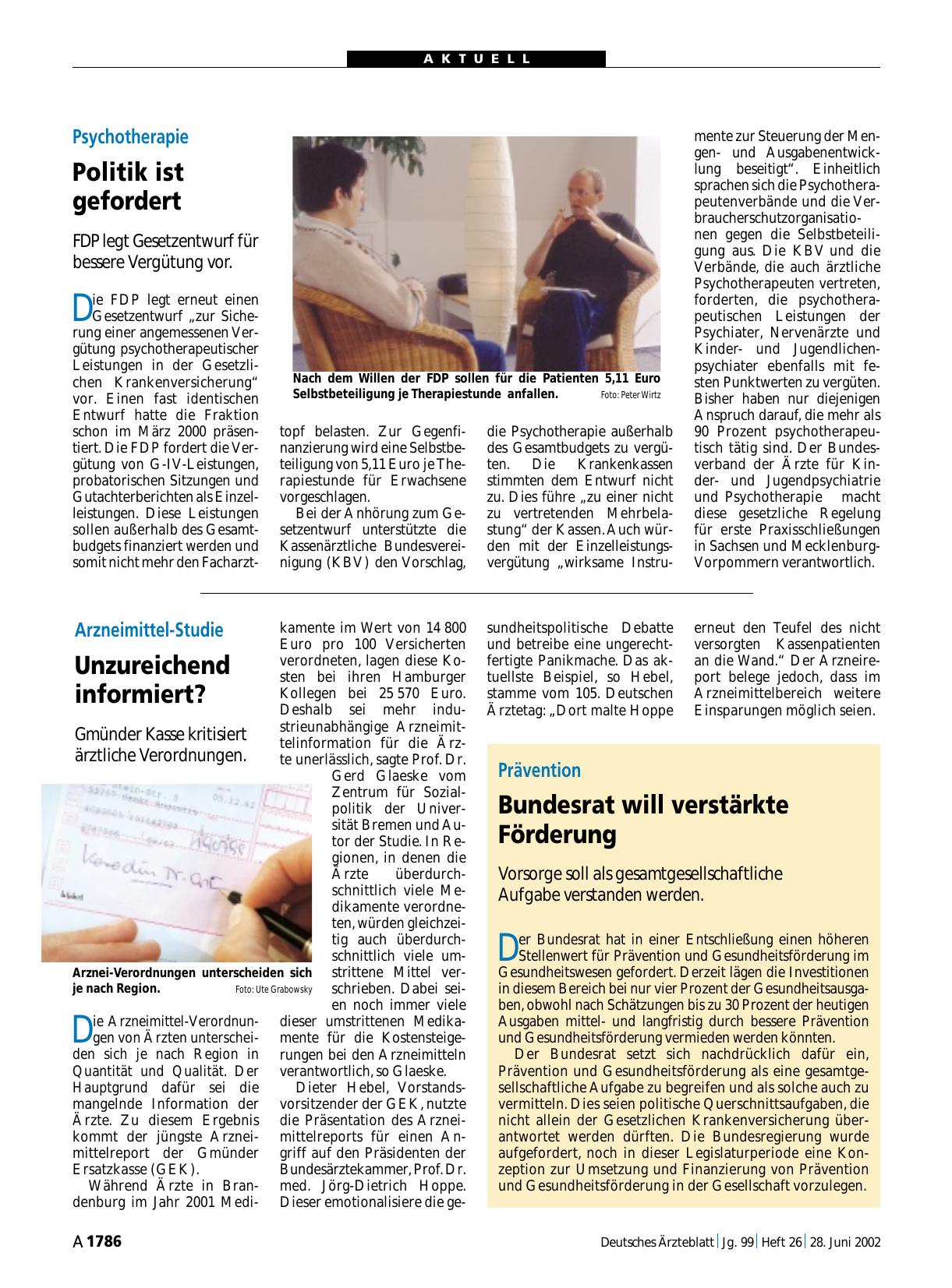 Vorschauseite 1: Psychotherapie: Politik ist gefordert