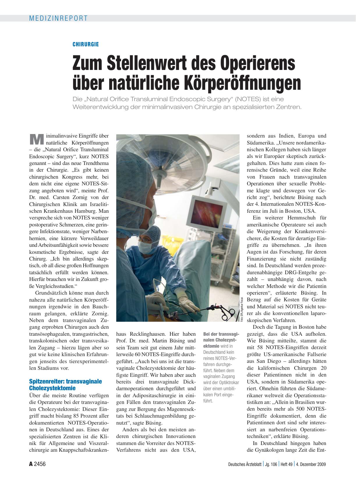 Vorschauseite 1: Chirurgie: Zum Stellenwert des Operierens über natürliche Körperöffnungen