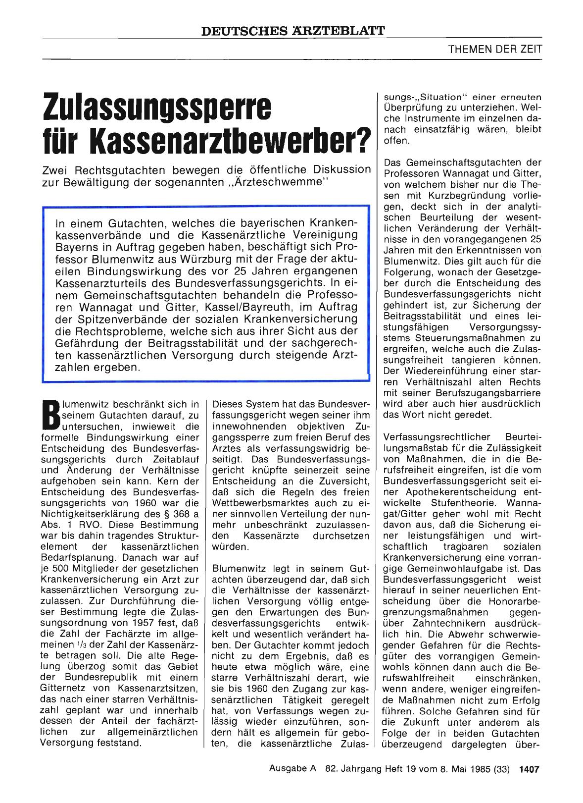 Vorschauseite 1: Zulassungssperre für Kassenarztbewerber?