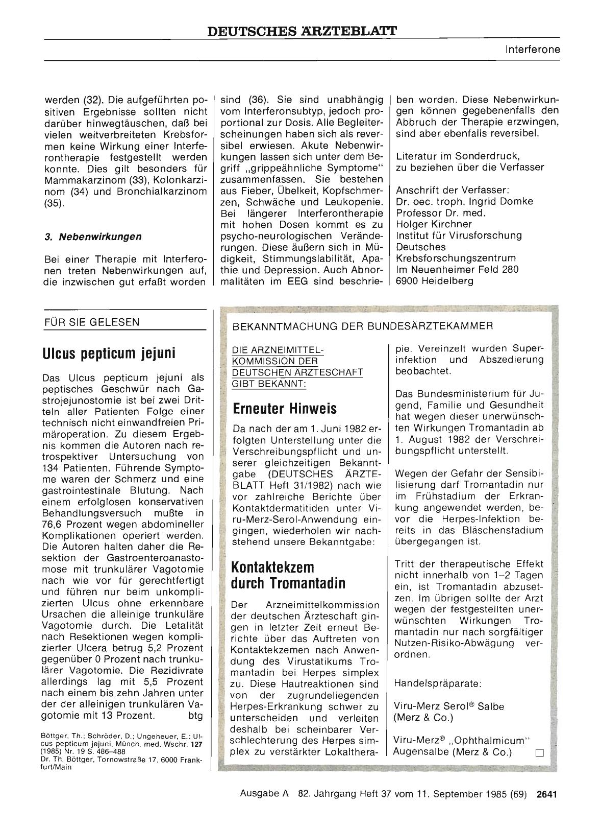 Vorschauseite 1: DIE ARZNEIMITTELKOMMISSION DER DEUTSCHEN ÄRZTESCHAFT GIBT BEKANNT: Erneuter Hinweis - Kontaktekzem durch Tromantadin