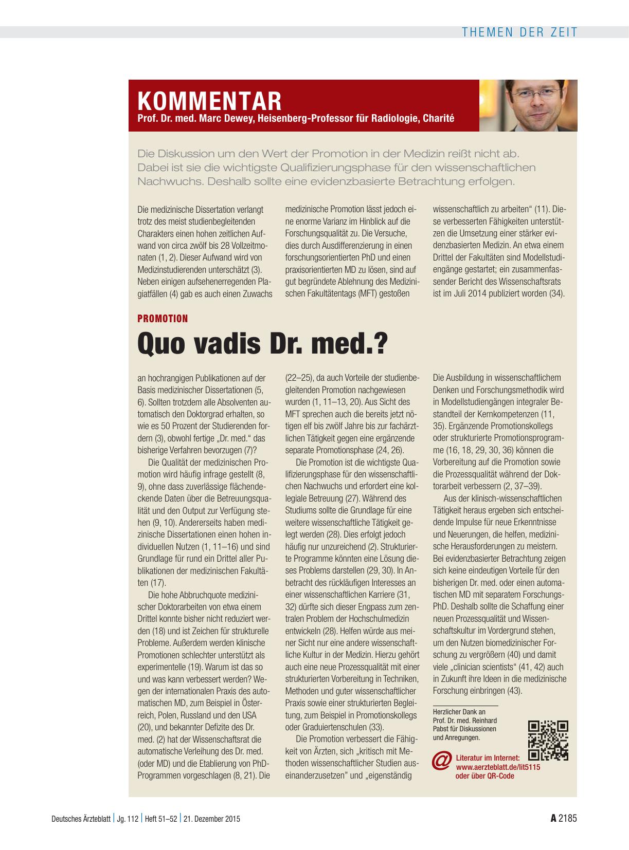 Vorschauseite 1: Promotion: Quo vadis Dr. med.?