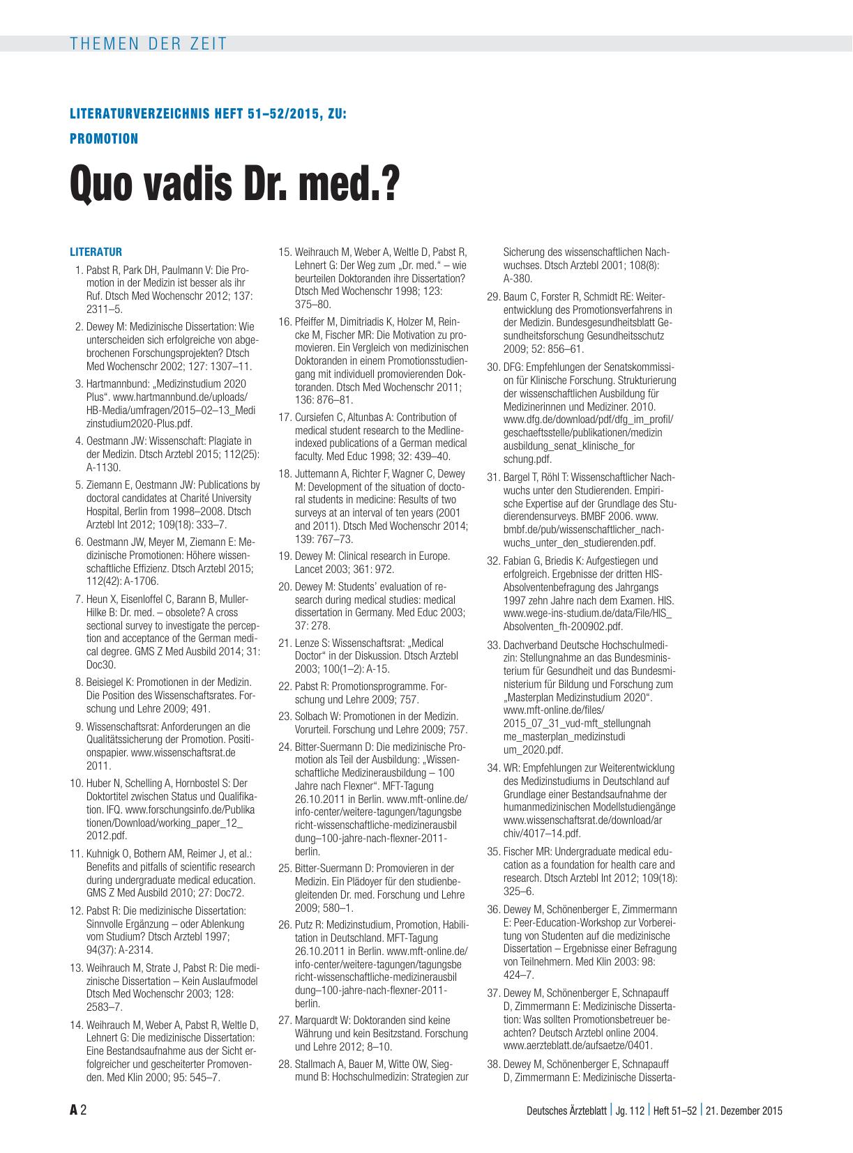 Vorschauseite 2: Promotion: Quo vadis Dr. med.?