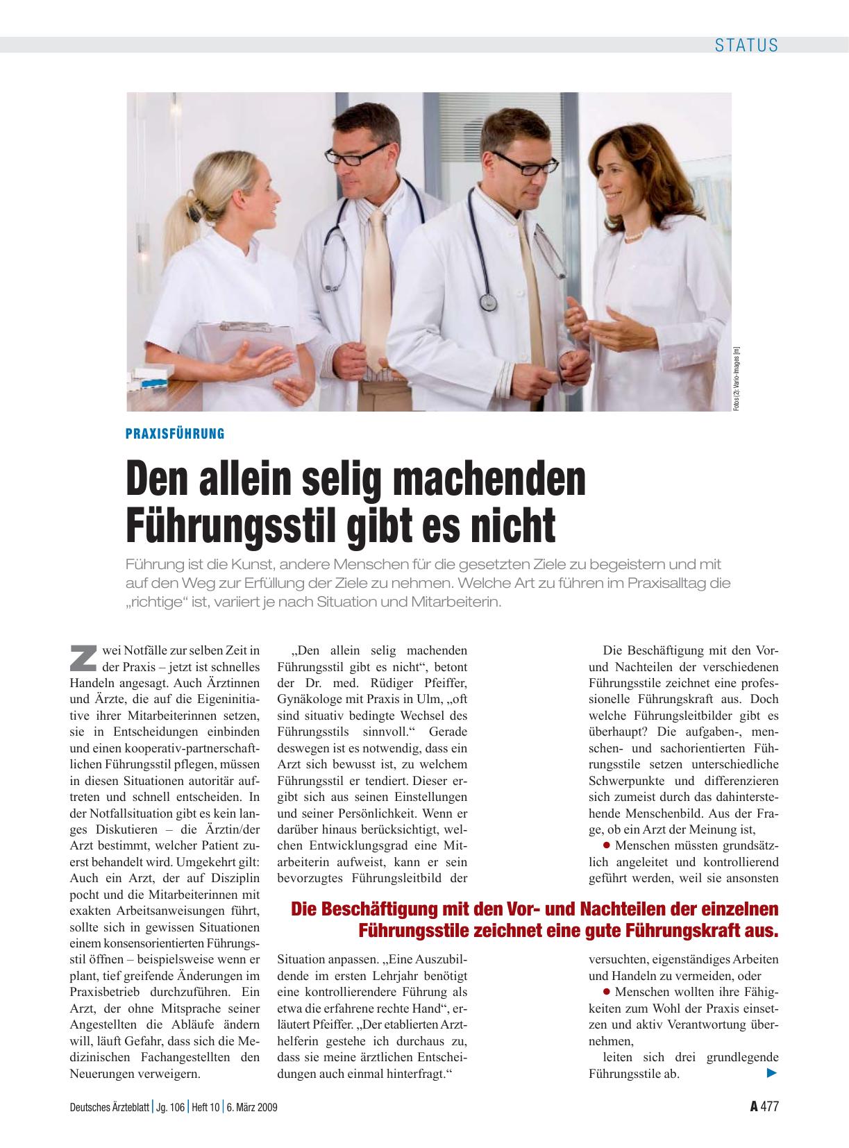 Vorschauseite 1: Praxisführung: Den allein selig machenden Führungsstil gibt es nicht