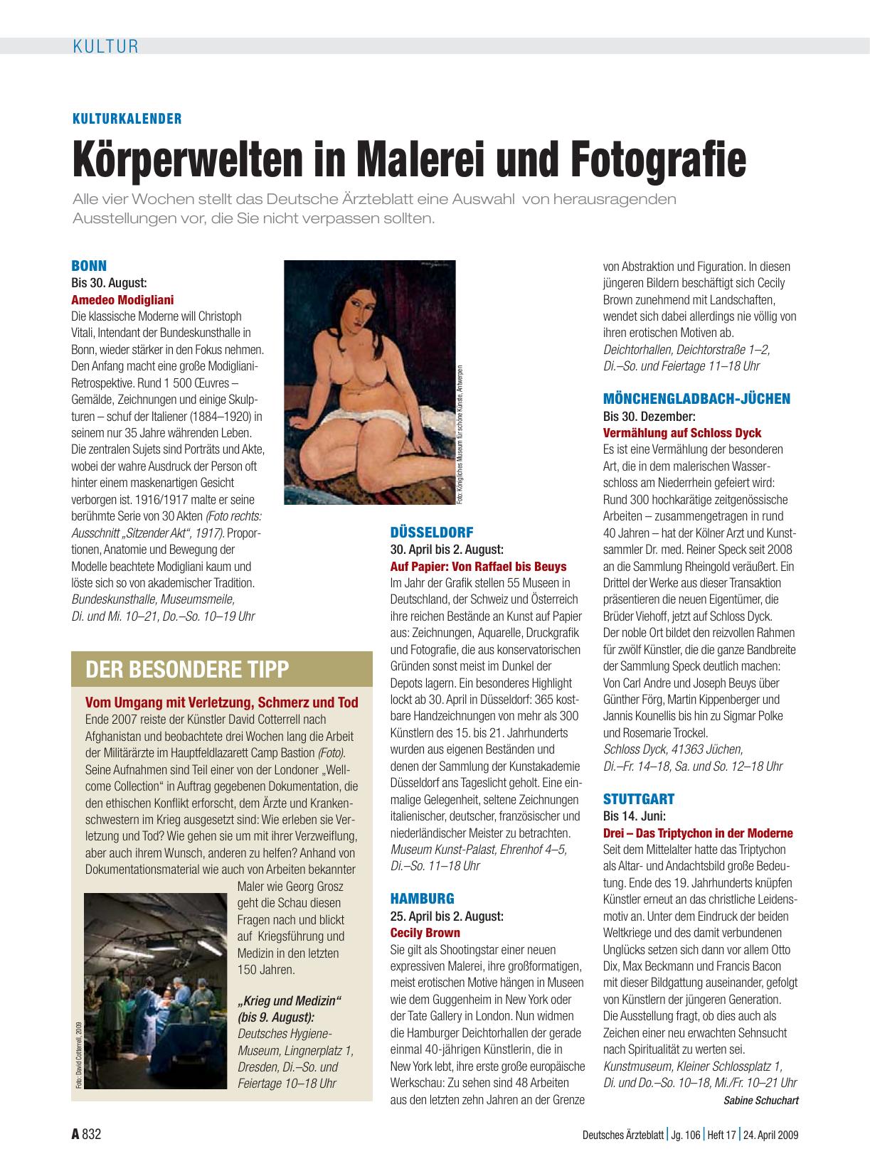 Vorschauseite 1: Kulturkalender: Körperwelten in Malerei und Fotografie