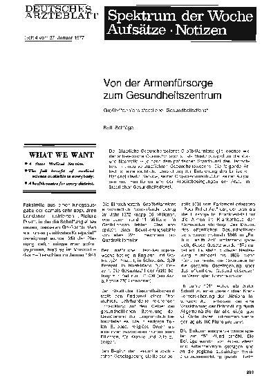 Vorschauseite 1: Von der Armenfürsorge zum Gesundheitszentrum