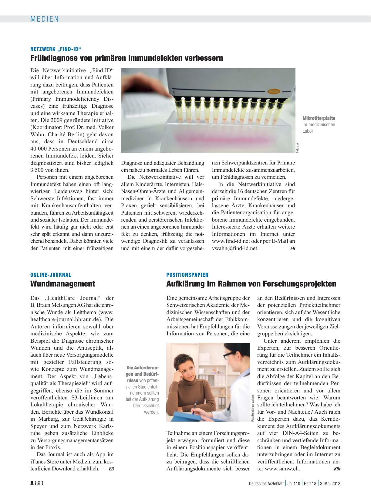 Vorschauseite 1: Netzwerk „Find-ID“: Frühdiagnose von primären Immundefekten verbessern