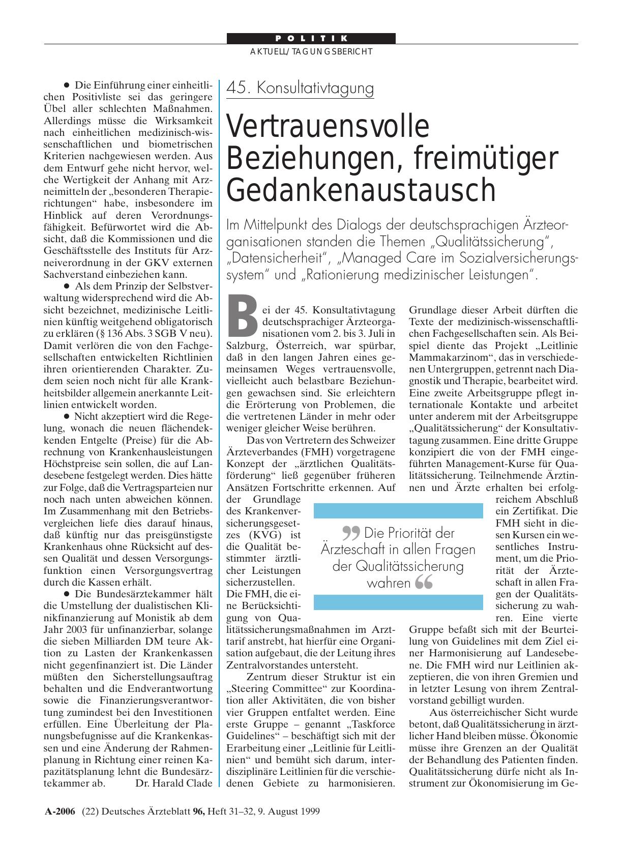 Vorschauseite 1: 45. Konsultativtagung: Vertrauensvolle Beziehungen, freimütiger Gedankenaustausch