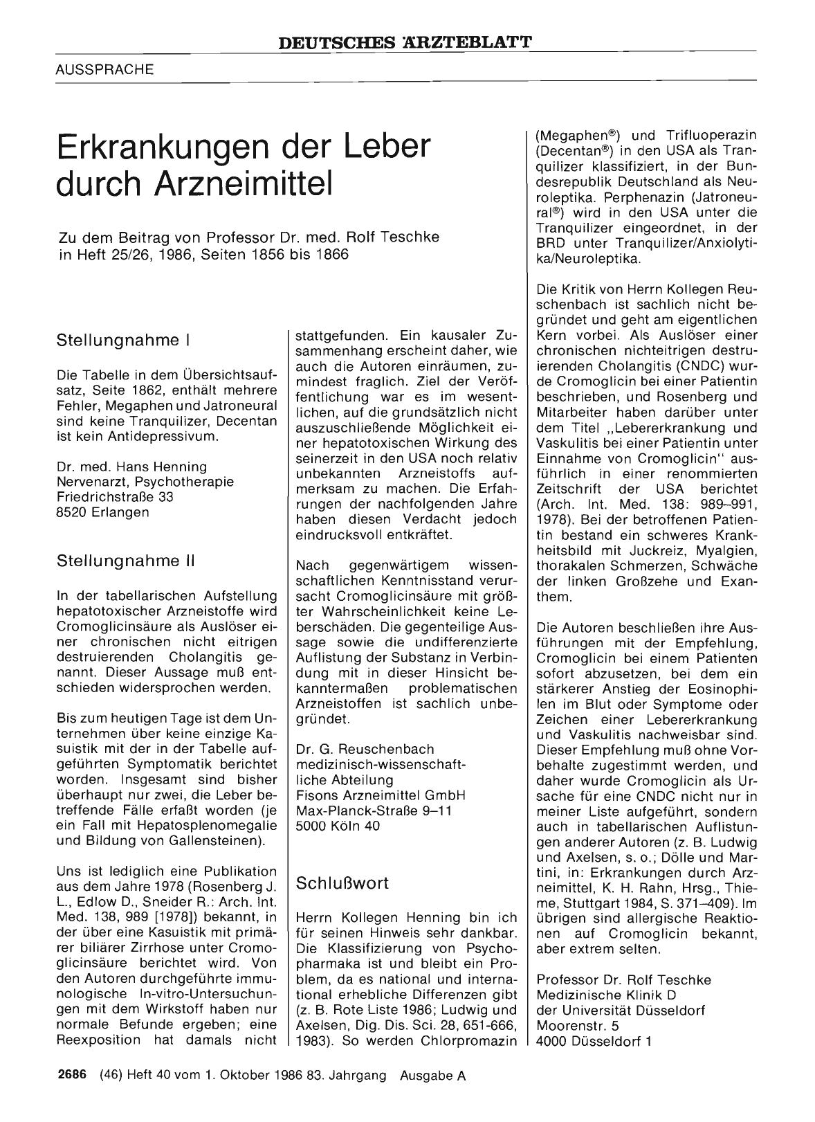 Vorschauseite 1: Erkrankungen der Leber durch Arzneimittel: Stellungnahme I