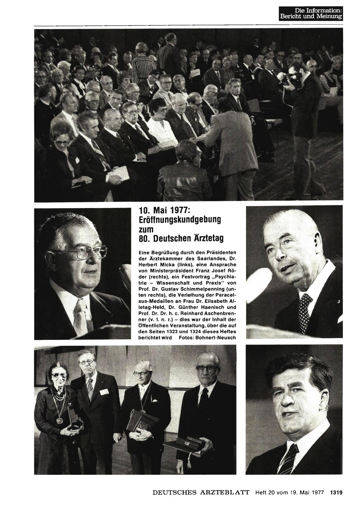 Vorschauseite 1: 10. Mai 1977: Eröffnungskundgebung zum 80. Deutschen Ärztetag