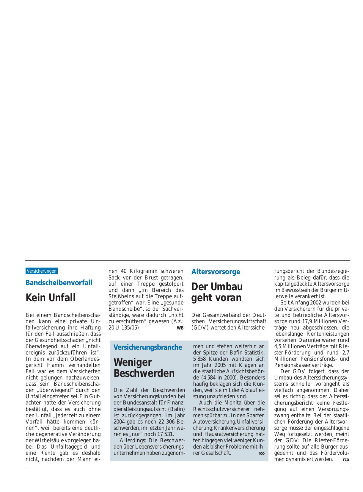 Vorschauseite 1: Versicherungsbranche: Weniger Beschwerden