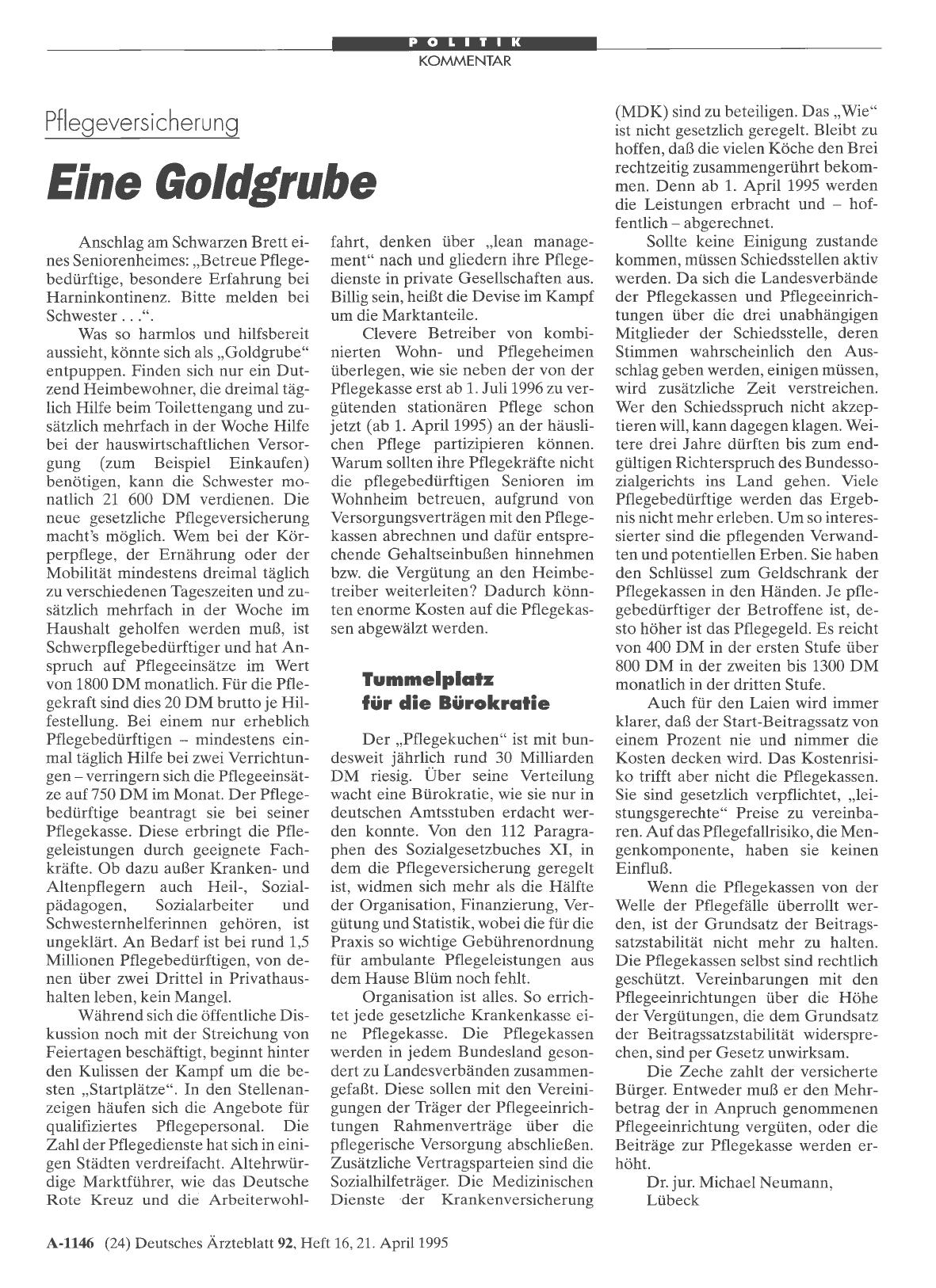 Vorschauseite 1: Pflegeversicherung: Eine Goldgrube