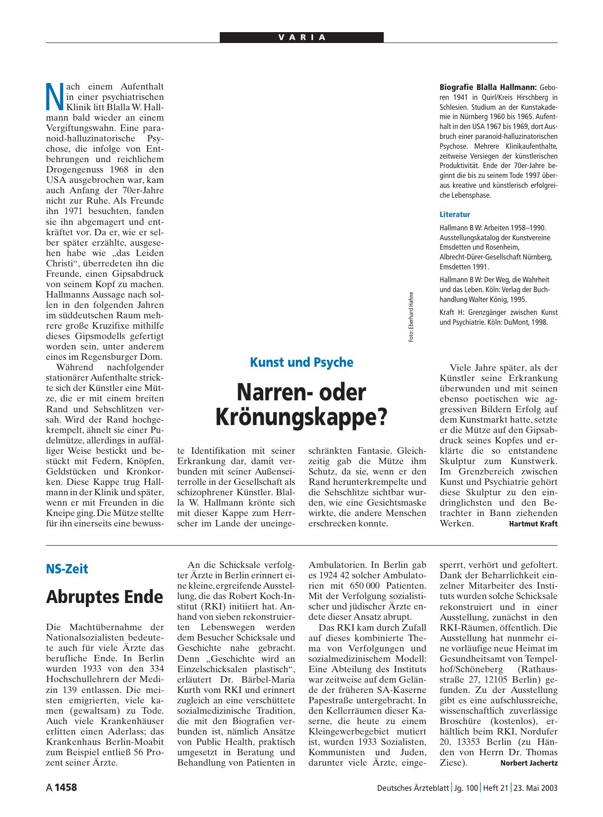 Vorschauseite 1: Kunst und Psyche: Narrenoder Krönungskappe?