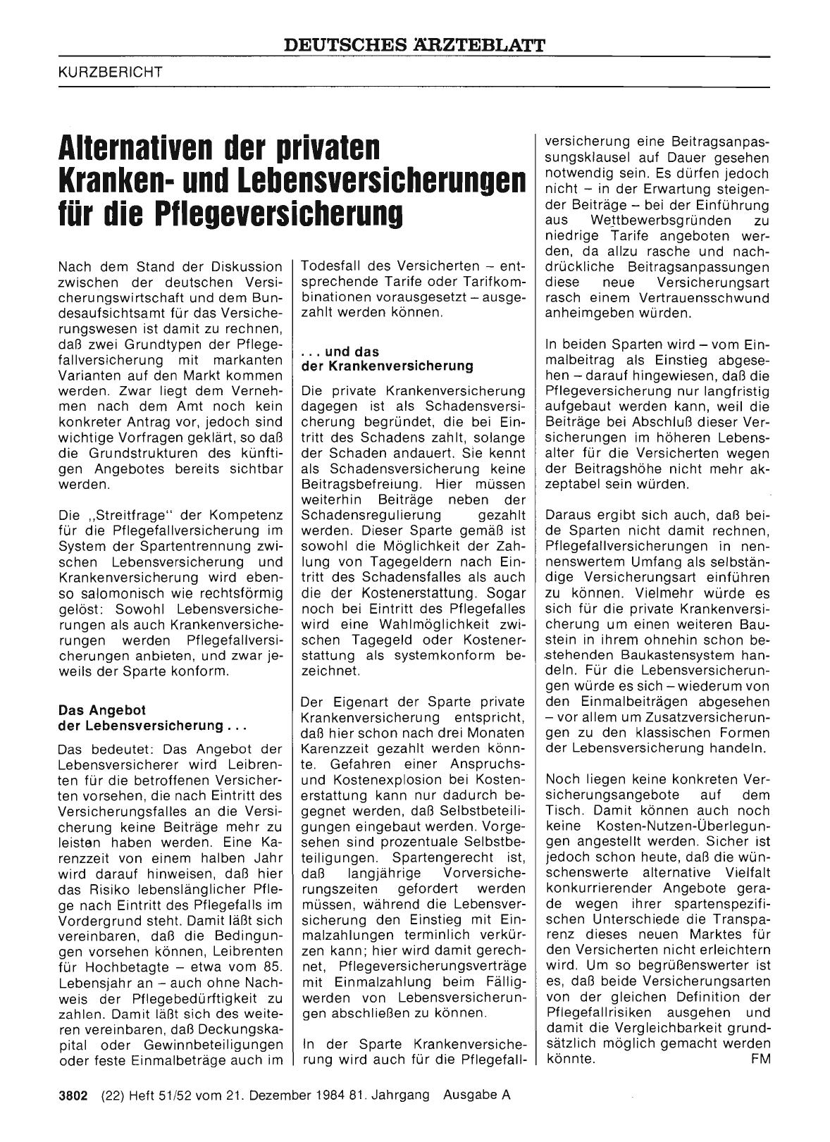 Vorschauseite 1: Alternativen der privaten Krankenund Lebensversicherungen für die Pflegeversicherung