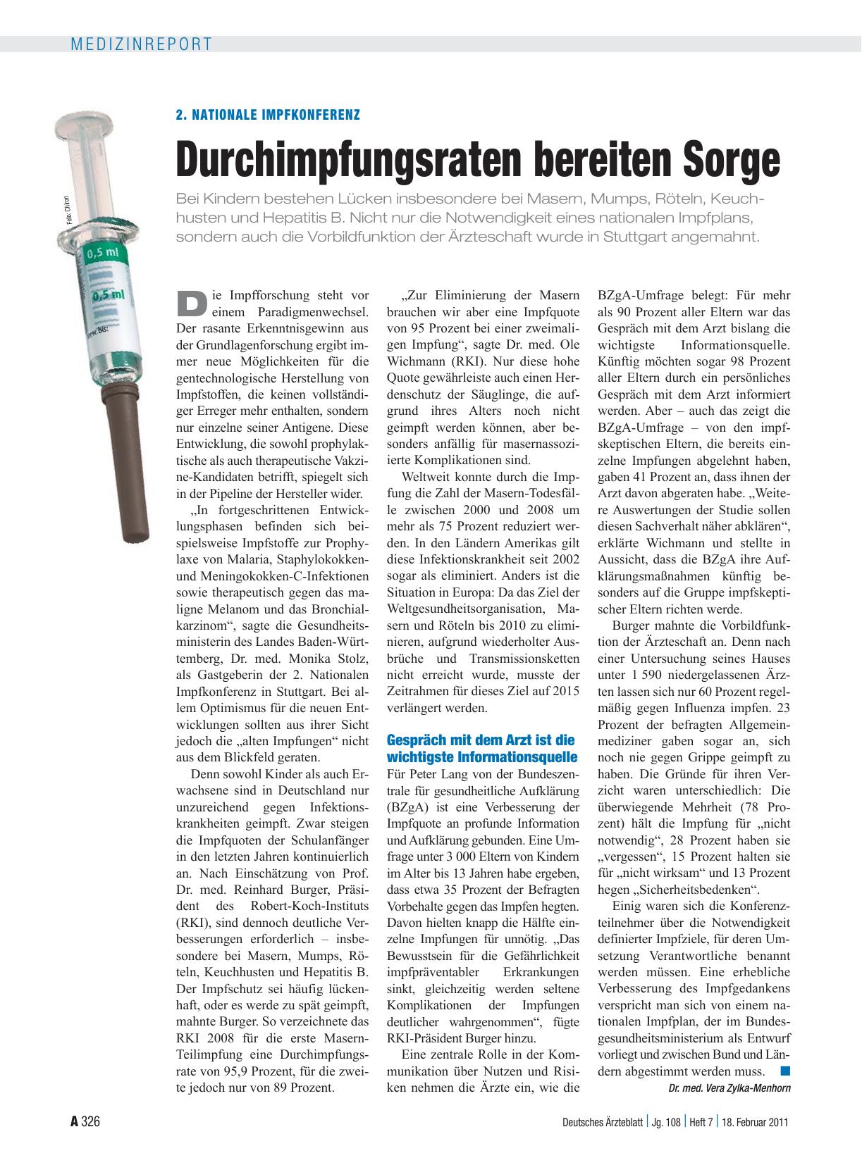 Vorschauseite 1: 2. Nationale Impfkonferenz: Durchimpfungsraten bereiten Sorge