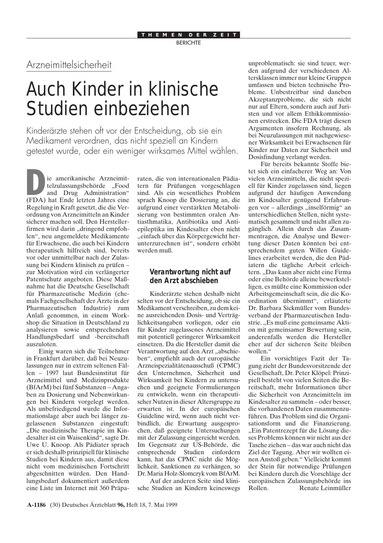 Vorschauseite 1: Arzneimittelsicherheit: Auch Kinder in klinische Studien einbeziehen