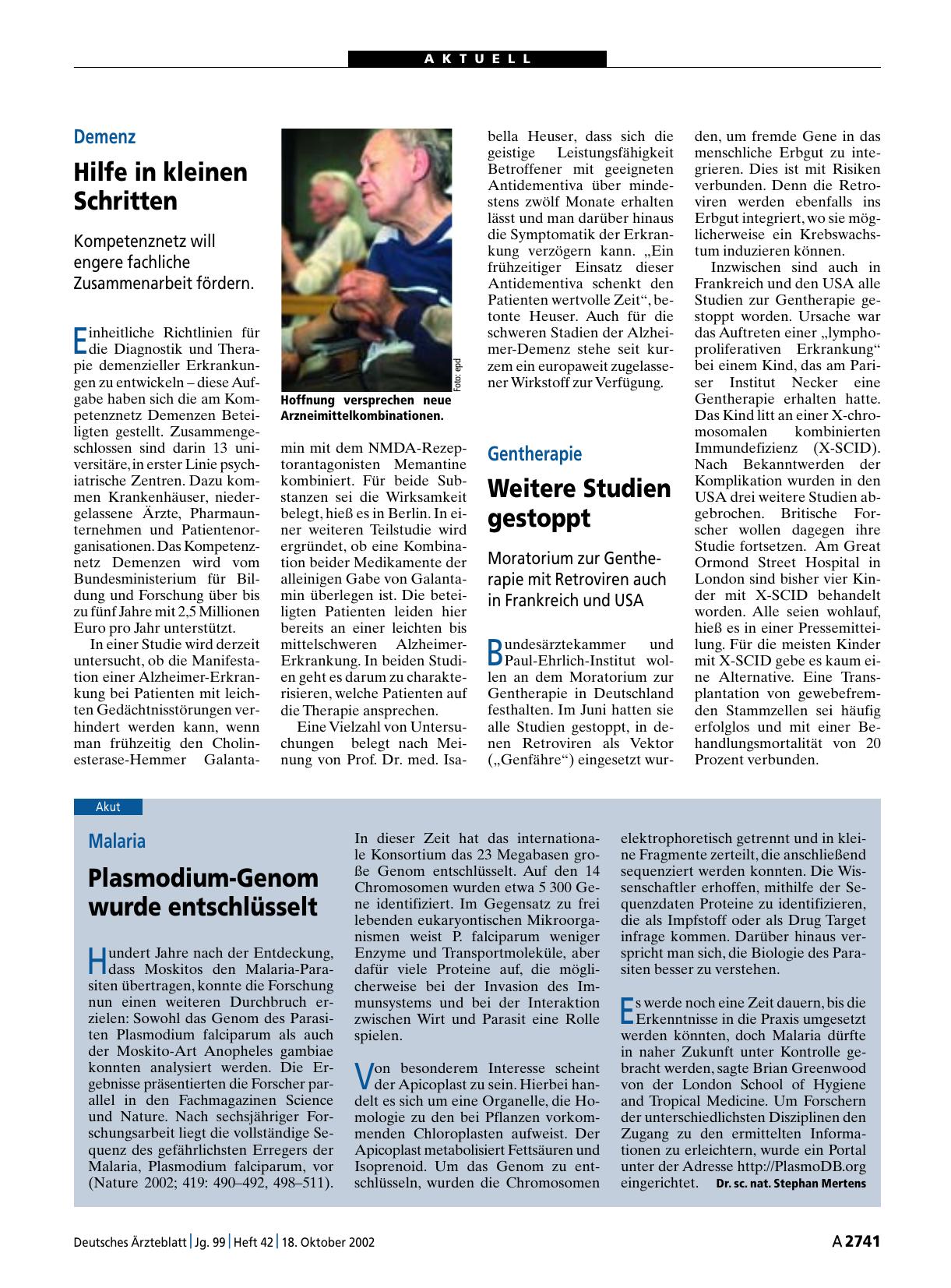 Vorschauseite 1: Malaria: Plasmodium-Genom wurde entschlüsselt