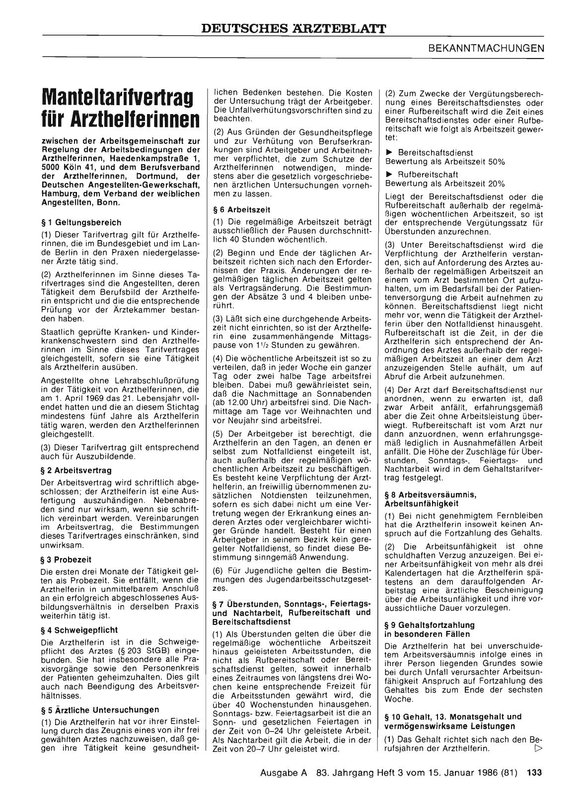 Vorschauseite 1: Manteltarifvertrag lür Arzthellerinnen
