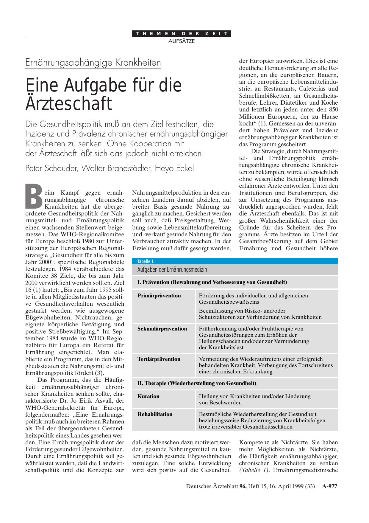Vorschauseite 1: Ernährungsabhängige Krankheiten: Eine Aufgabe für die Ärzteschaft